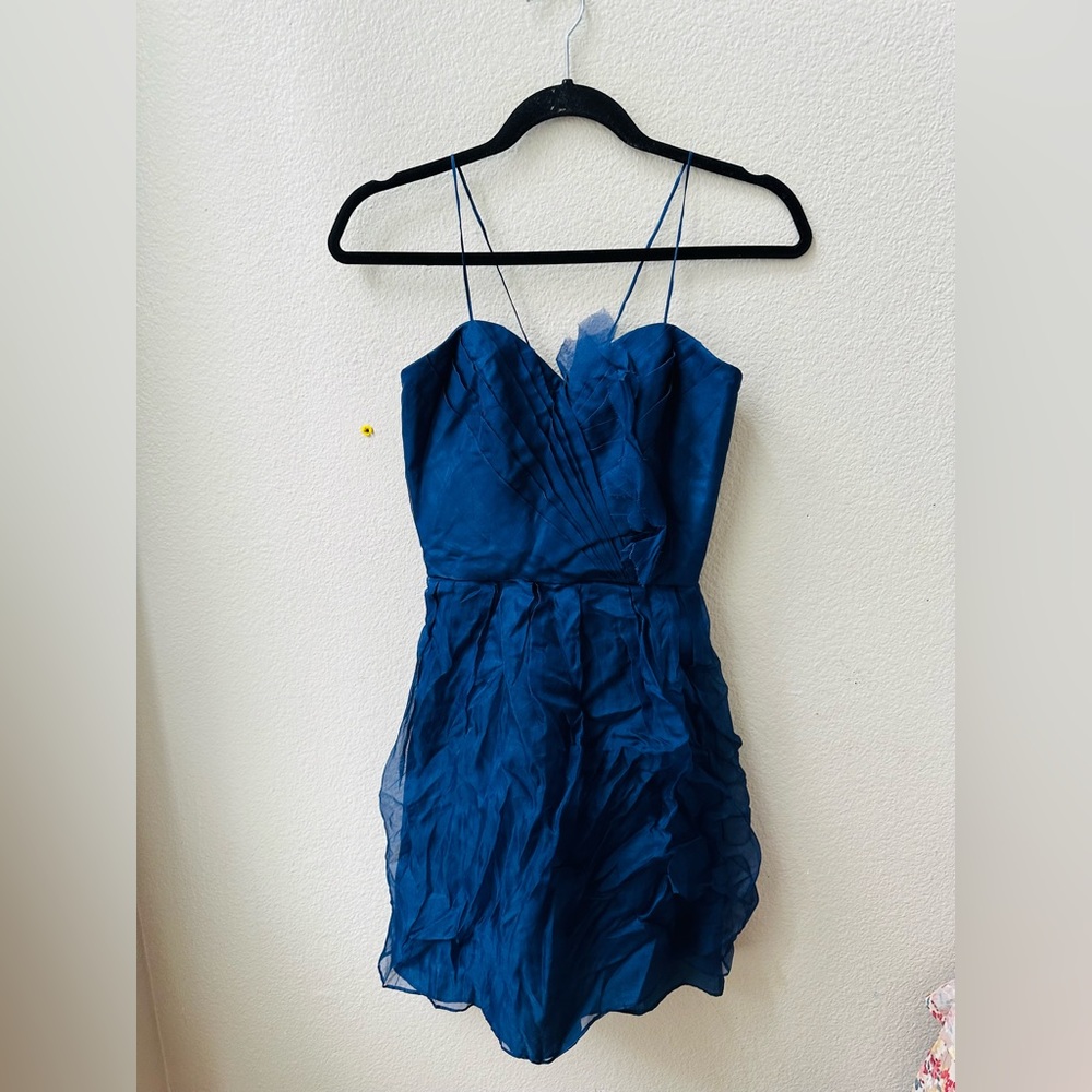carol hannah blue silk cocktail gown blue mini dress womens 2
